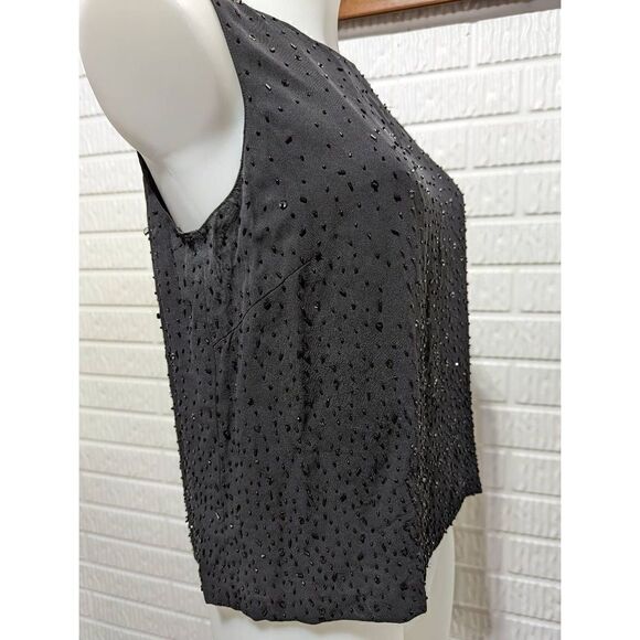 The Works by Saks Fifth Ave Women's Black Silk Beaded Shell Blouse Size S - Picture 3 of 6